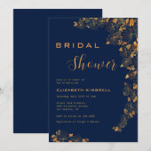 Invitation Elégant or Floral Navy Fête des mariées bleue (Devant / Derrière)