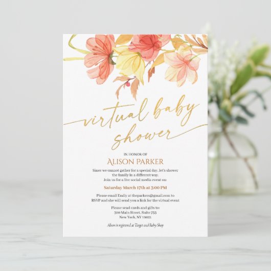 Invitation Elégant or floral Script aquarelle virtuelle (Debout devant)