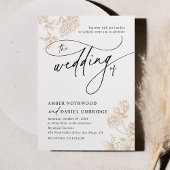 Invitation Elégant or Floral Simple noir & blanc Mariage