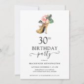 Invitation Élégant or floral talons hauts 30e anniversaire (Devant)