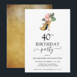 Invitation Élégant or floral talons hauts 40e anniversaire<br><div class="desc">Moderne Elegant Gold Tropical Floral Gold High Heels 40th Birthday Party Invitation mettant en vedette notre glamour aquarelle brillant talon d'or haut entouré de fleurs tropicales roses et vertes. L'arrière - plan est un luxueux lave-or aquarelle. Facile à customiser avec vos informations pour une simple invitation de fête d'anniversaire élégante....</div>
