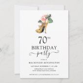 Invitation Élégant or floral talons hauts 70e anniversaire (Devant)