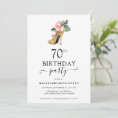 Invitation Élégant or floral talons hauts 70e anniversaire (Debout devant)