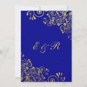 Invitation Elégant or floral torse Mariage bleu marine (Dos)