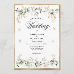 Invitation Elégant or Foilage Aquarelle Script