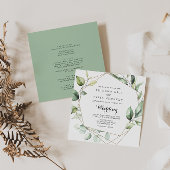 Invitation Elégant or géométrique Vert Mariage avant et arriè