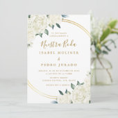 Invitation Élégant or ivoire Floral Nuestra Boda Mariage (Debout devant)