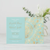 Invitation Elégant or Lumière Turquoise Mandala Floral (Debout devant)