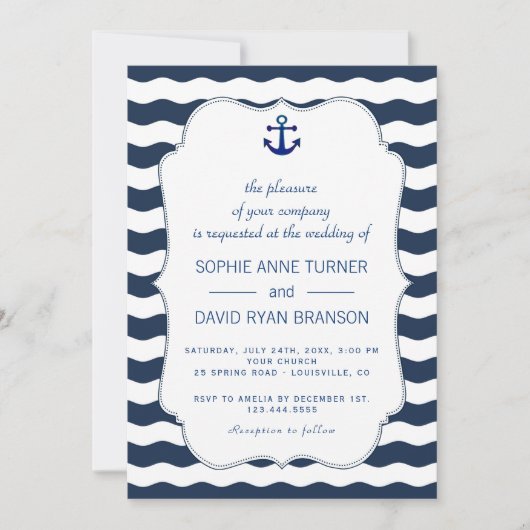 Invitation Elégant or Marine bleu rose Fleurs Mariage de fleu (Devant)