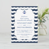 Invitation Elégant or Marine bleu rose Fleurs Mariage de fleu (Debout devant)