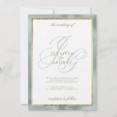 Invitation Élégant or menthe vert monogramme initiales mariag (Devant)