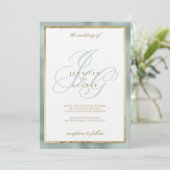 Invitation Élégant or menthe vert monogramme initiales mariag (Debout devant)