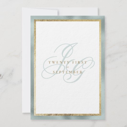 Invitation Élégant or menthe vert monogramme initiales mariag (Dos)