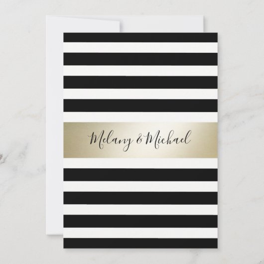 Invitation Elégant or moderne rayures noir/blanc (Dos)