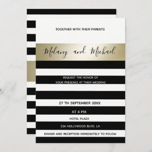 Invitation Elégant or moderne rayures noir/blanc