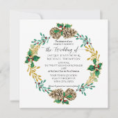 Invitation Elégant or Noël Aquarelle Pine Cône Wreath (Devant)