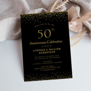 Invitation Élégant or noir 50e anniversaire de mariage