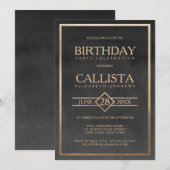 Invitation Elégant or noir aquarelle cadre Anniversaire (Devant / Derrière)