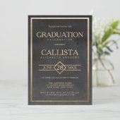 Invitation Elégant or Noir Aquarelle Cadre Graduation (Debout devant)