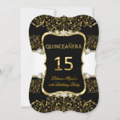 Invitation Élégant or noir blanc glamour Quinceanera (Devant)