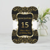 Invitation Élégant or noir blanc glamour Quinceanera (Debout devant)