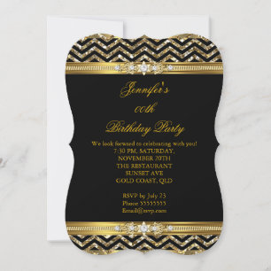 Invitation Elégant Or Noir Chevron Diamant Anniversaire 2