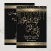 Invitation Elégant or noir fête de vacances entreprise (Devant / Derrière)