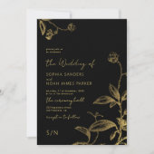 Invitation Élégant or noir monogramme moderne mariage floral (Devant)