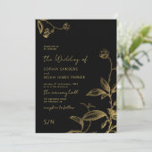 Invitation Élégant or noir monogramme moderne mariage floral (Debout devant)