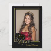 Invitation Élégant Or Noir Photo Mis Quince Quinceañera (Devant)