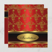 Invitation Elegant Or Noir Rouge Floral (Devant / Derrière)