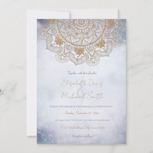 Invitation Elégant or Oeil Soleil Lune Mandala Design (Devant)