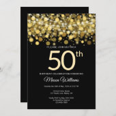 Invitation Elégant or Parties scintillant String lumières 50e (Devant / Derrière)