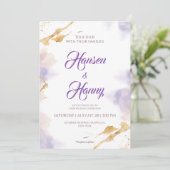 Invitation Elégant or & Purple Aquarelle Mariage Invitatiatia (Debout devant)