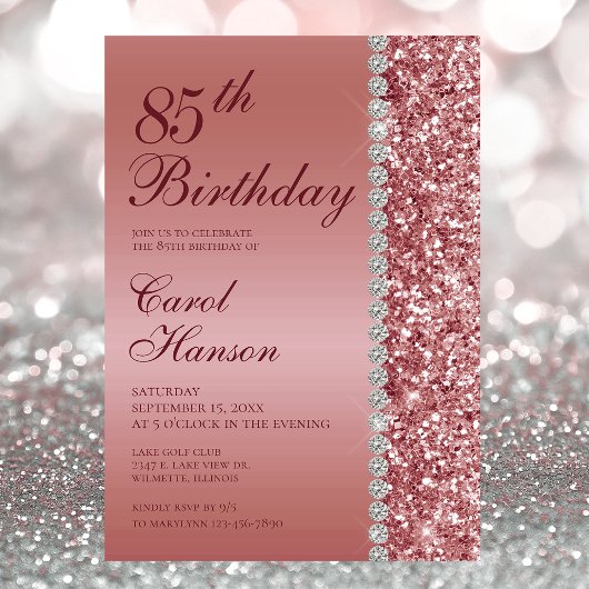 Invitation Elégant or Rose 85e anniversaire