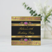 Invitation Elégant or rose floral 50e anniversaire fête Noir (Debout devant)