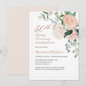 Invitation Élégant or rose floral Anniversaire de mariage (Devant / Derrière)