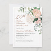 Invitation Élégant or rose floral Anniversaire de mariage (Devant)