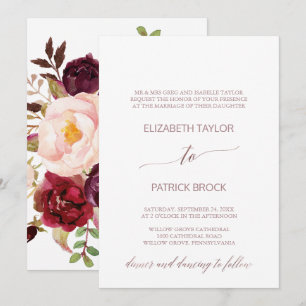Invitation Élégant or Rose Floral Mariage officiel
