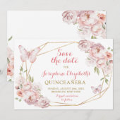 Invitation Élégant Or Rose Floral Mis XV Años Enregistrer La (Devant / Derrière)