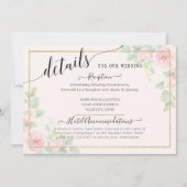 Invitation Élégant or rose floral Script Mariage Détails (Devant)