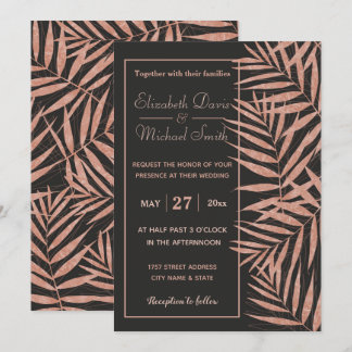 Invitation Elégant or rose Tropical feuille mariage oeuvre