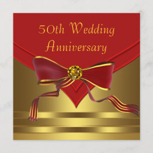 Invitation Élégant Or Rouge 50ème Anniversaire de Mariage de 