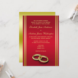 Invitation Elégant or & rouge, Mariage   Mariage