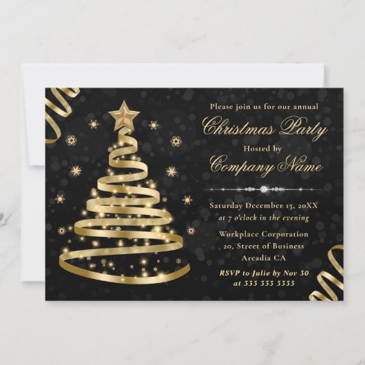 Invitation Élégant or Ruban Arbre à ruban Noël d'entreprise (Devant)