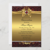 Invitation Elégant or rubis rouge Damask Quinceanera Invitati (Dos)