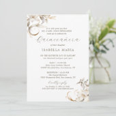 Invitation Elégant or Silver Florals blancs Quinceañera (Debout devant)