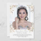 Invitation Elégant or Silver Florals blancs Quinceañera (Dos)