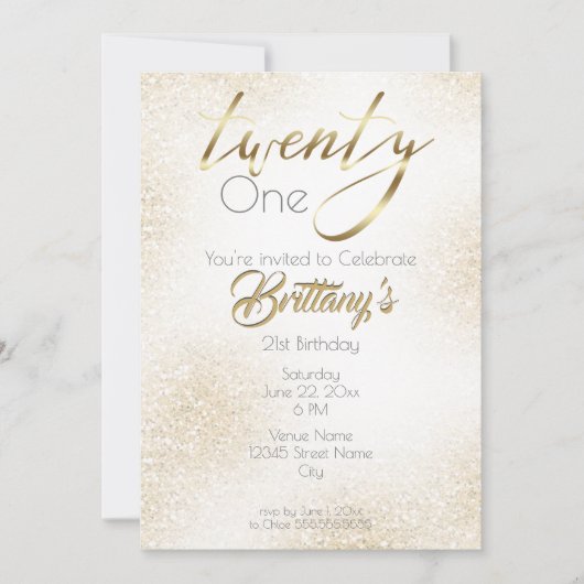 Invitation Elégant Or sur Parties scintillant Or et Calligrap (Devant)