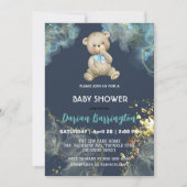 Invitation Elégant or teddy Ours aquarelle bébé garçon douche (Devant)